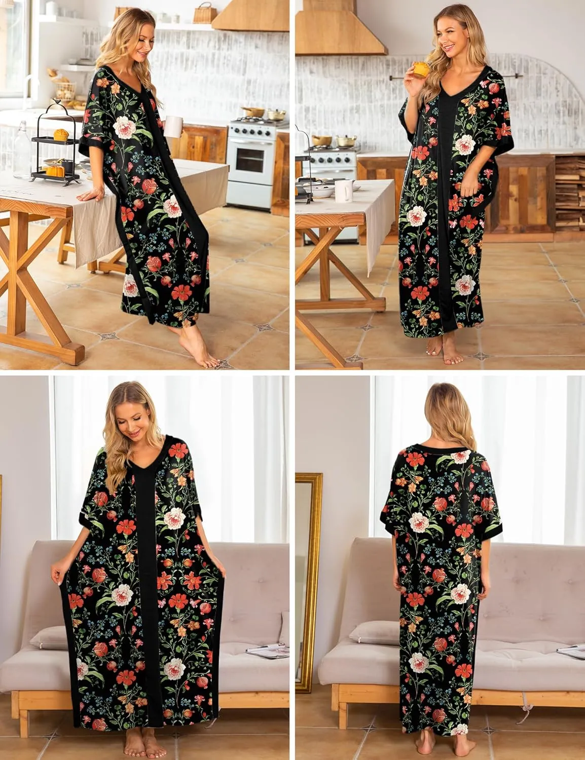 Bloggerlove Women Nightgowns Cotton Caftan House Dress Short Sleeve Sleepwear