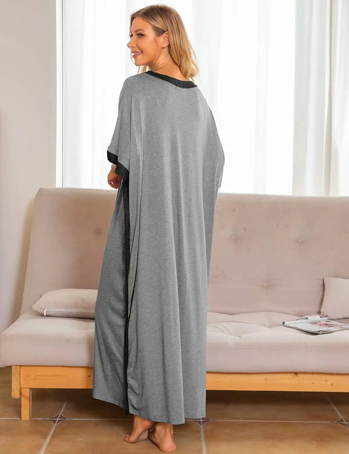 Bloggerlove Women Nightgowns Cotton Caftan House Dress Short Sleeve Sleepwear
