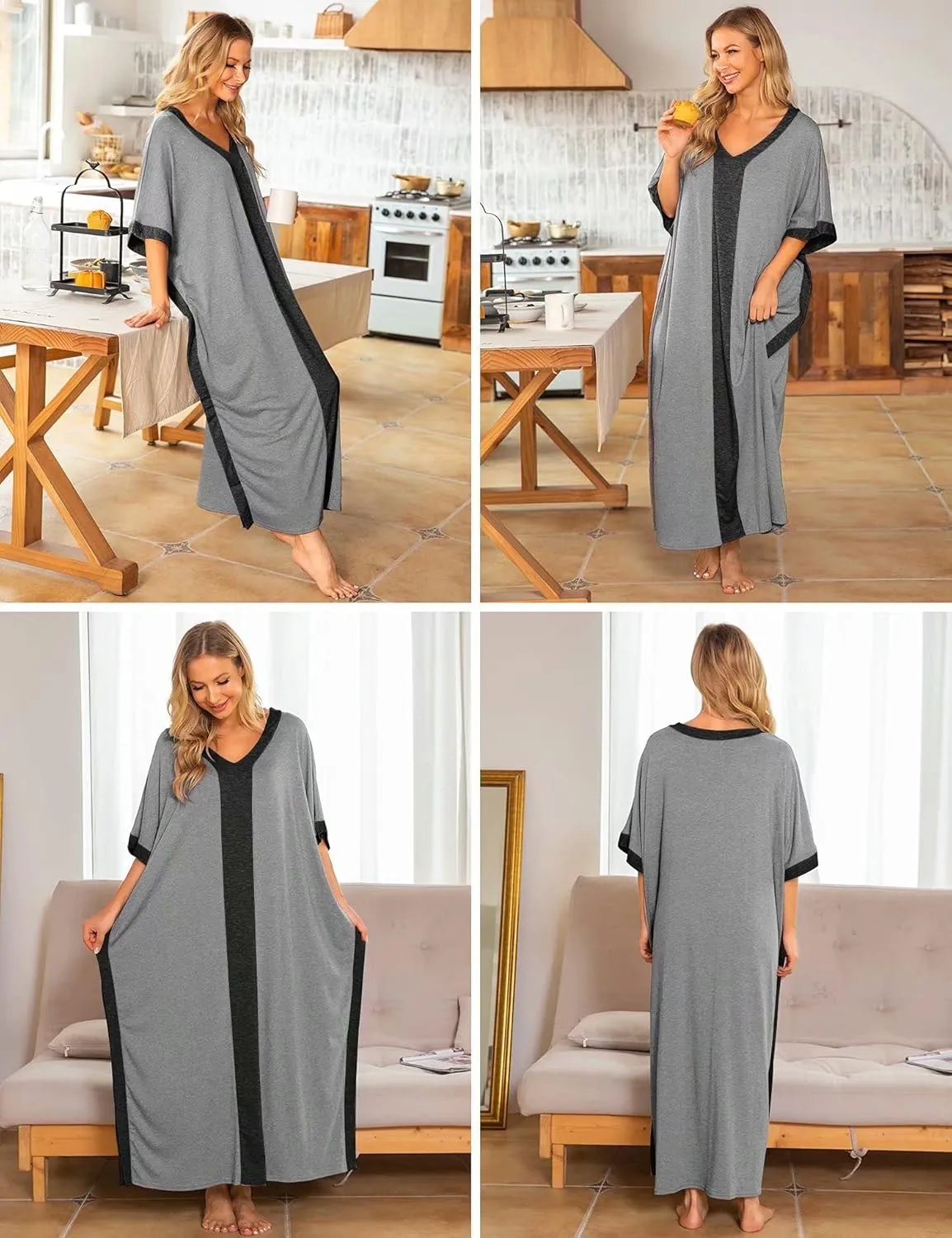 Bloggerlove Women Nightgowns Cotton Caftan House Dress Short Sleeve Sleepwear