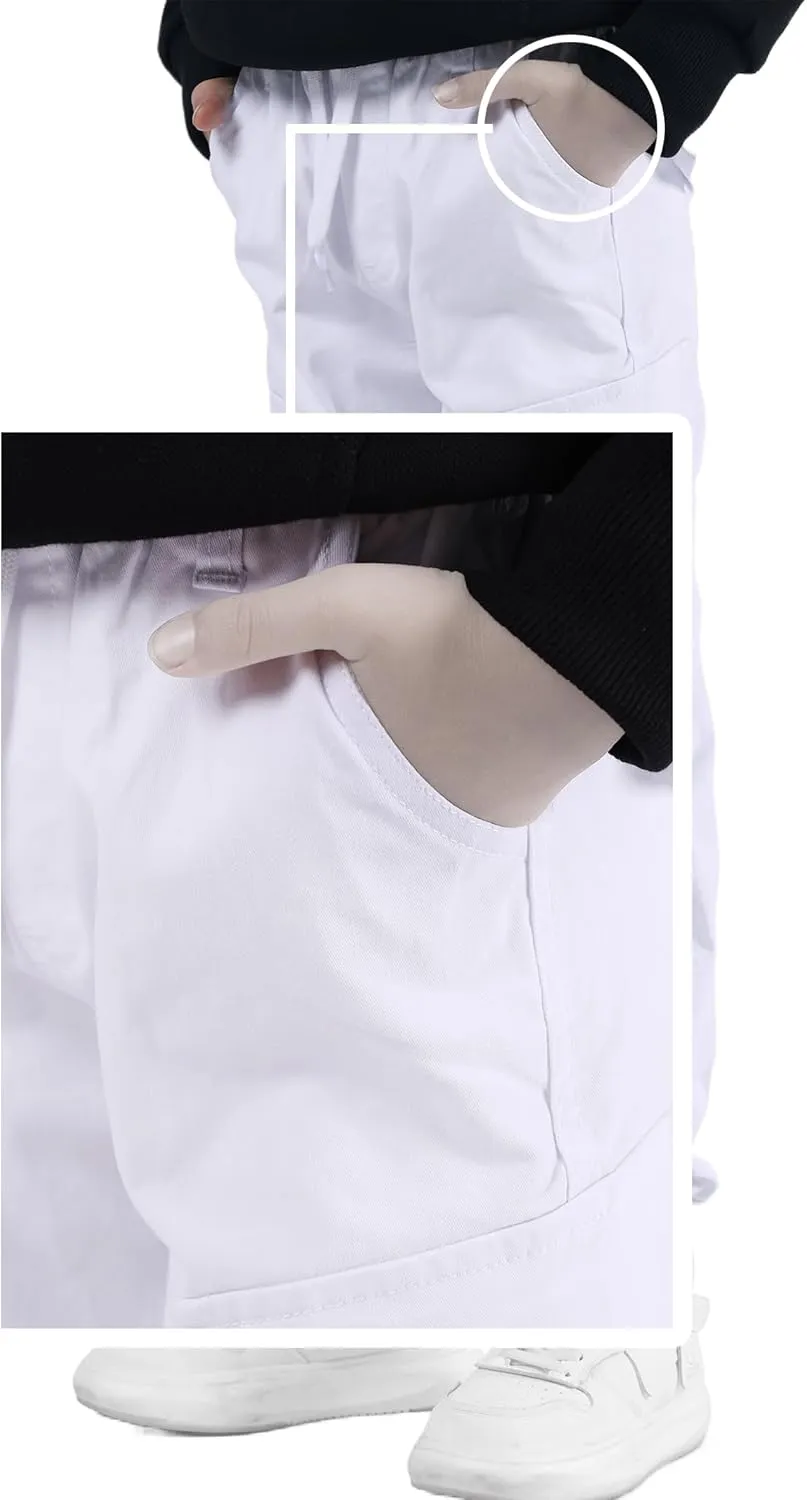 Boys Cargo Pants Drawstring Pull on Trousers for Kids Children School Elastic Cuffed Joggers 6-14 Years