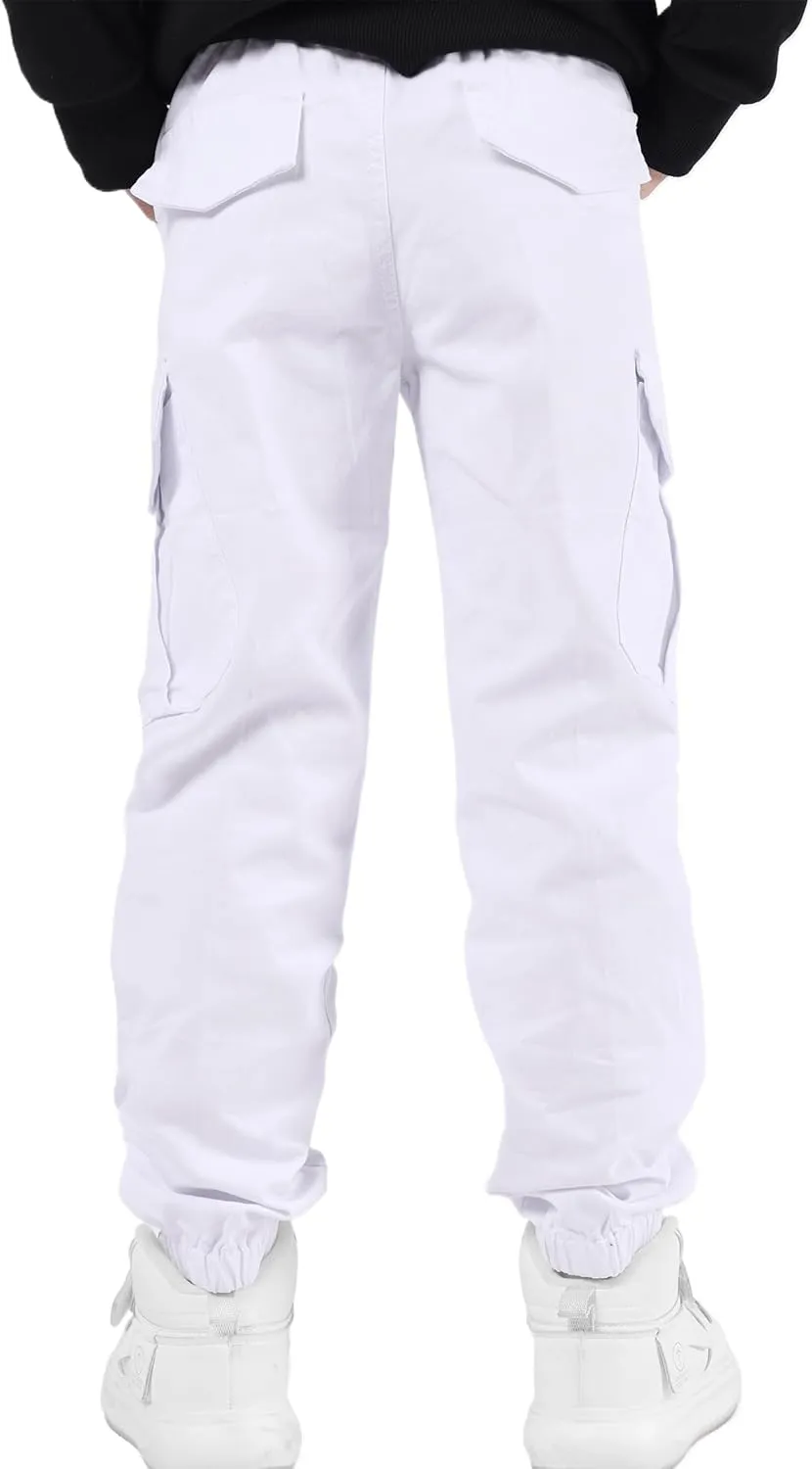 Boys Cargo Pants Drawstring Pull on Trousers for Kids Children School Elastic Cuffed Joggers 6-14 Years
