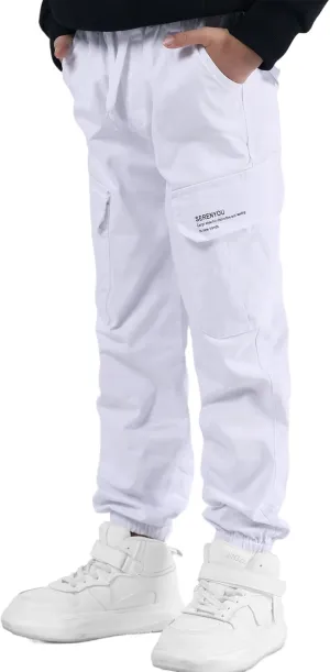 Boys Cargo Pants Drawstring Pull on Trousers for Kids Children School Elastic Cuffed Joggers 6-14 Years
