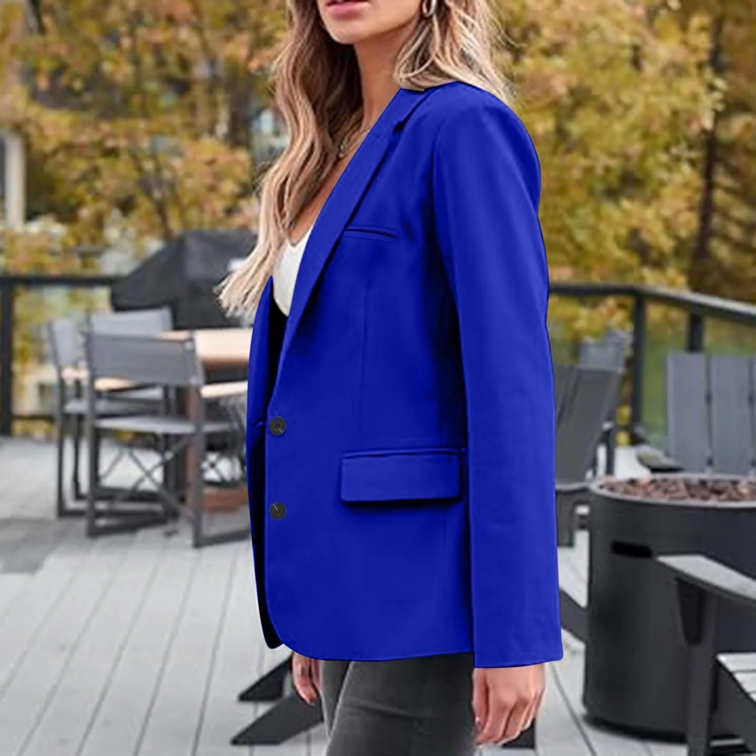 Business Blazers for Women Trendy Lapel Button Down Long Sleeve Blazer Jackets Dressy Open Front Office Suit Jackets