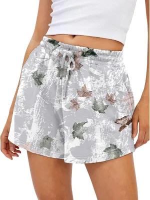 Camo Shorts Women Athletic Maple Leaf High Waist Sweat Shorts Casual Loose Drawstring Gym Shorts 2025 Summer Clothes