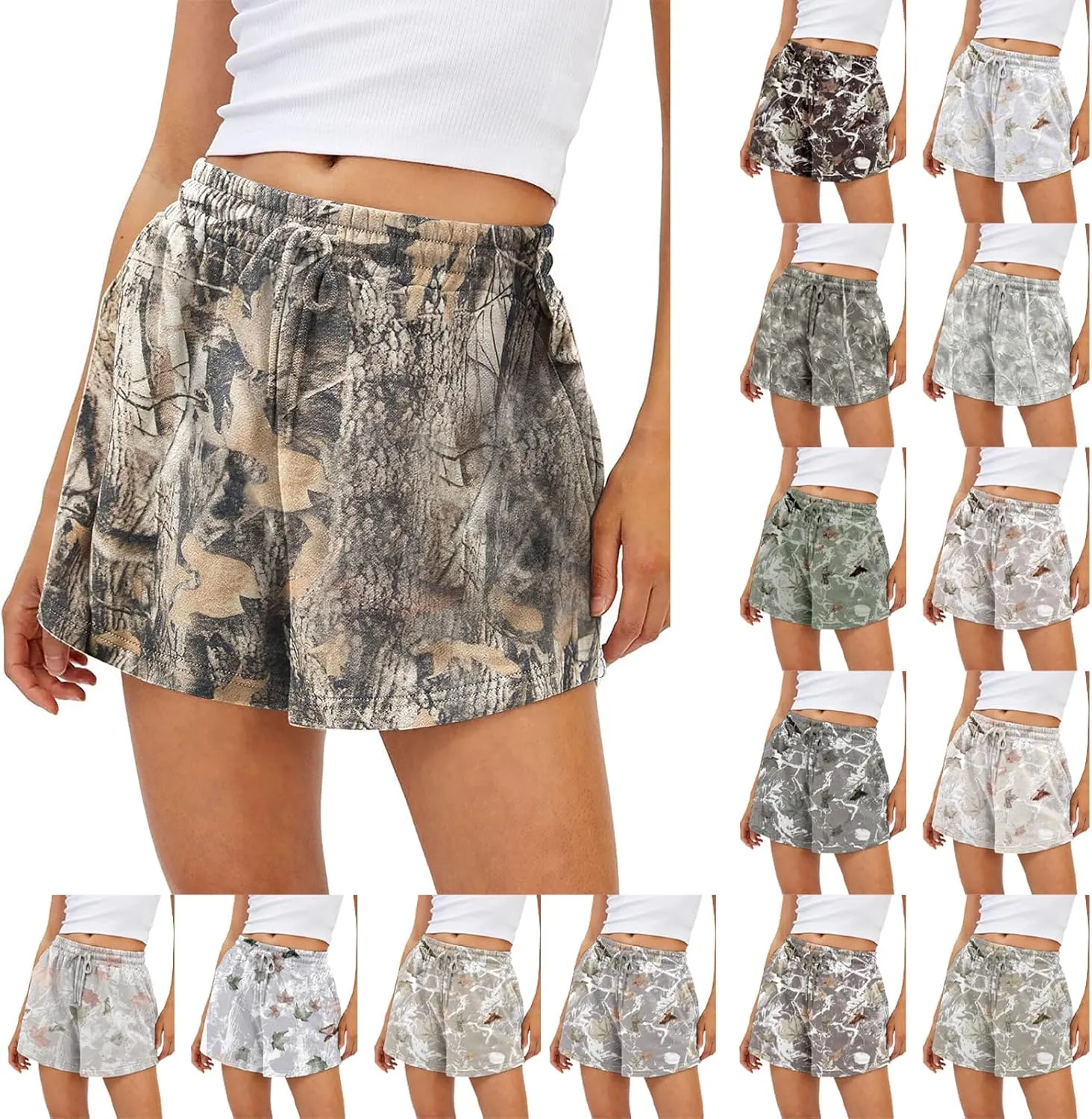 Camo Shorts Women Athletic Maple Leaf High Waist Sweat Shorts Casual Loose Drawstring Gym Shorts 2025 Summer Clothes