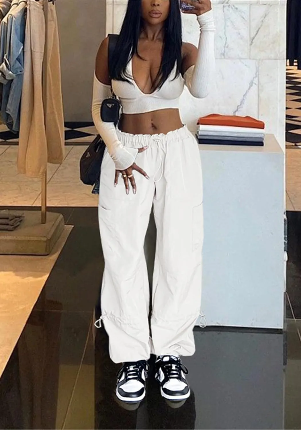 Cargo Pants for Women Casual Drawstring Adjustable Elastic Waist Joggers with Pockets