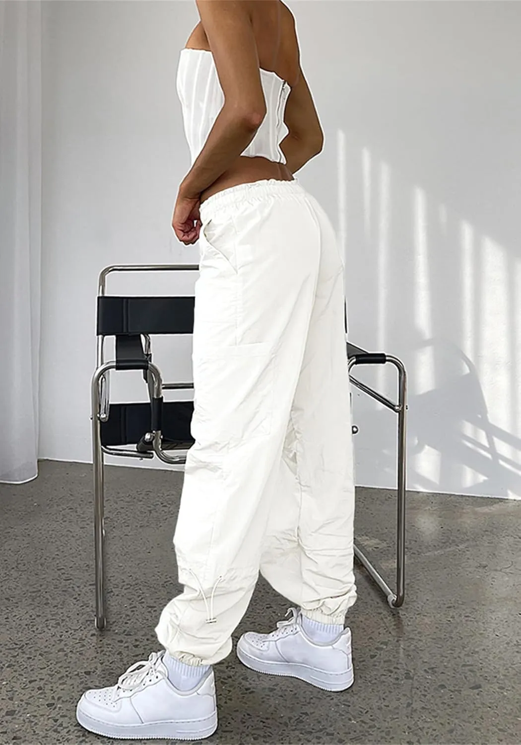 Cargo Pants for Women Casual Drawstring Adjustable Elastic Waist Joggers with Pockets