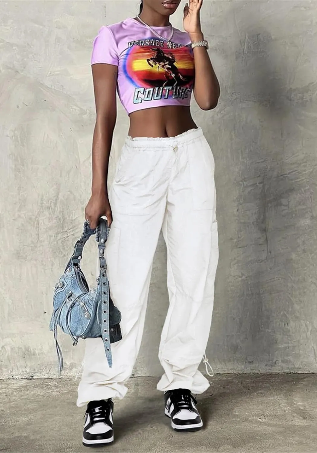 Cargo Pants for Women Casual Drawstring Adjustable Elastic Waist Joggers with Pockets