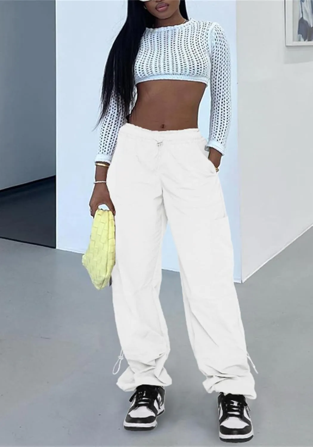 Cargo Pants for Women Casual Drawstring Adjustable Elastic Waist Joggers with Pockets