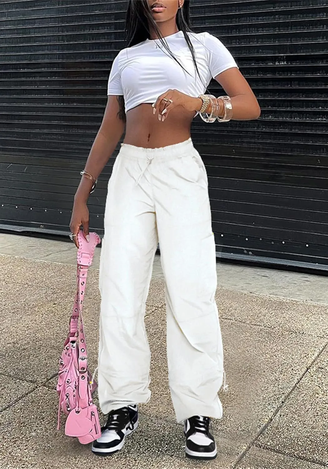 Cargo Pants for Women Casual Drawstring Adjustable Elastic Waist Joggers with Pockets