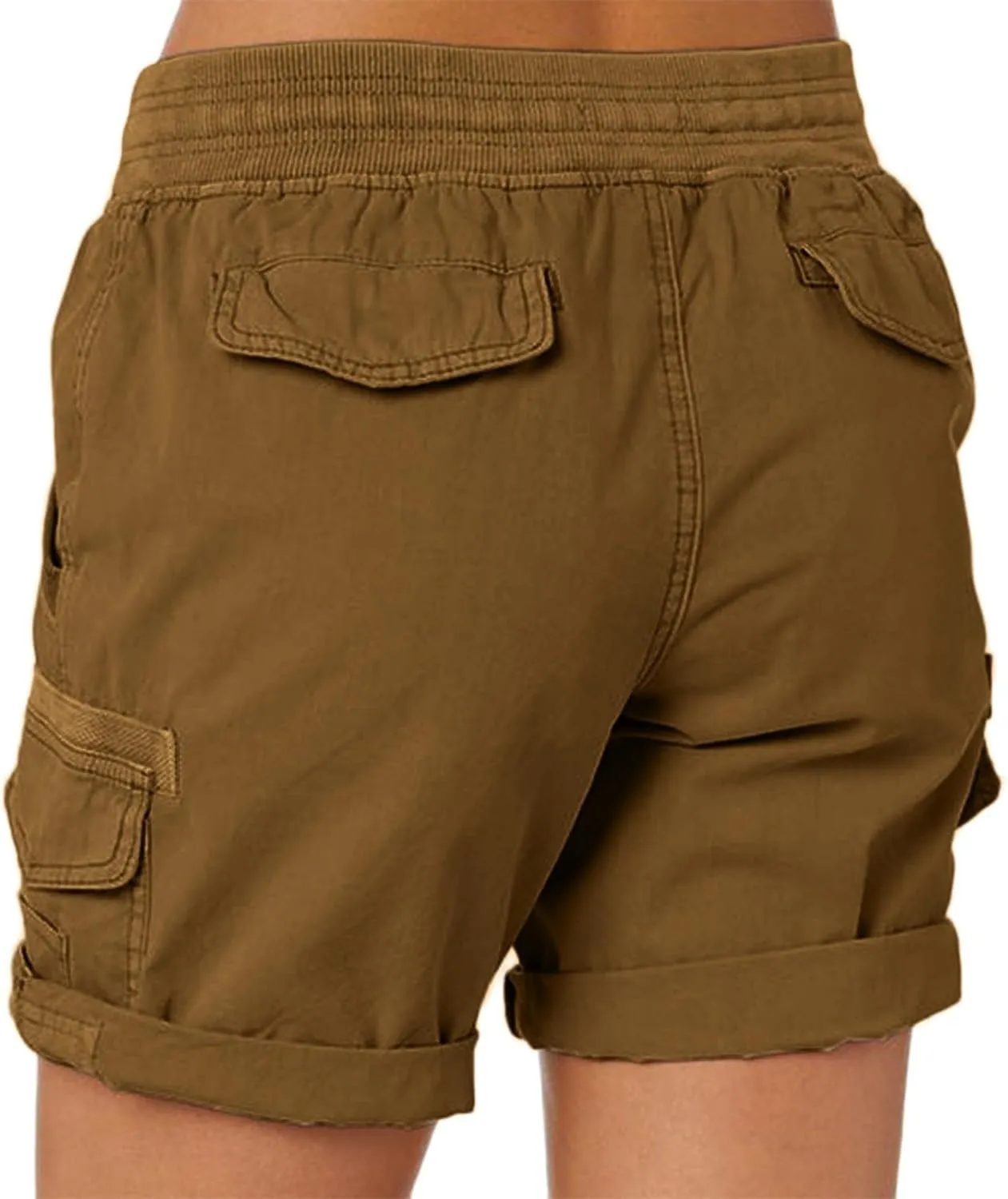 Cargo Shorts for Women Casual Summer High Waisted Chino Shorts Ribbed Elastic Waist Comfy Shorts 2024 Trendy