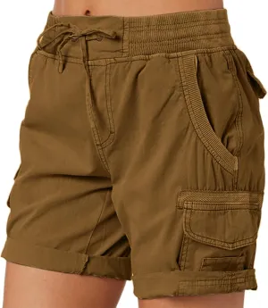 Cargo Shorts for Women Casual Summer High Waisted Chino Shorts Ribbed Elastic Waist Comfy Shorts 2024 Trendy