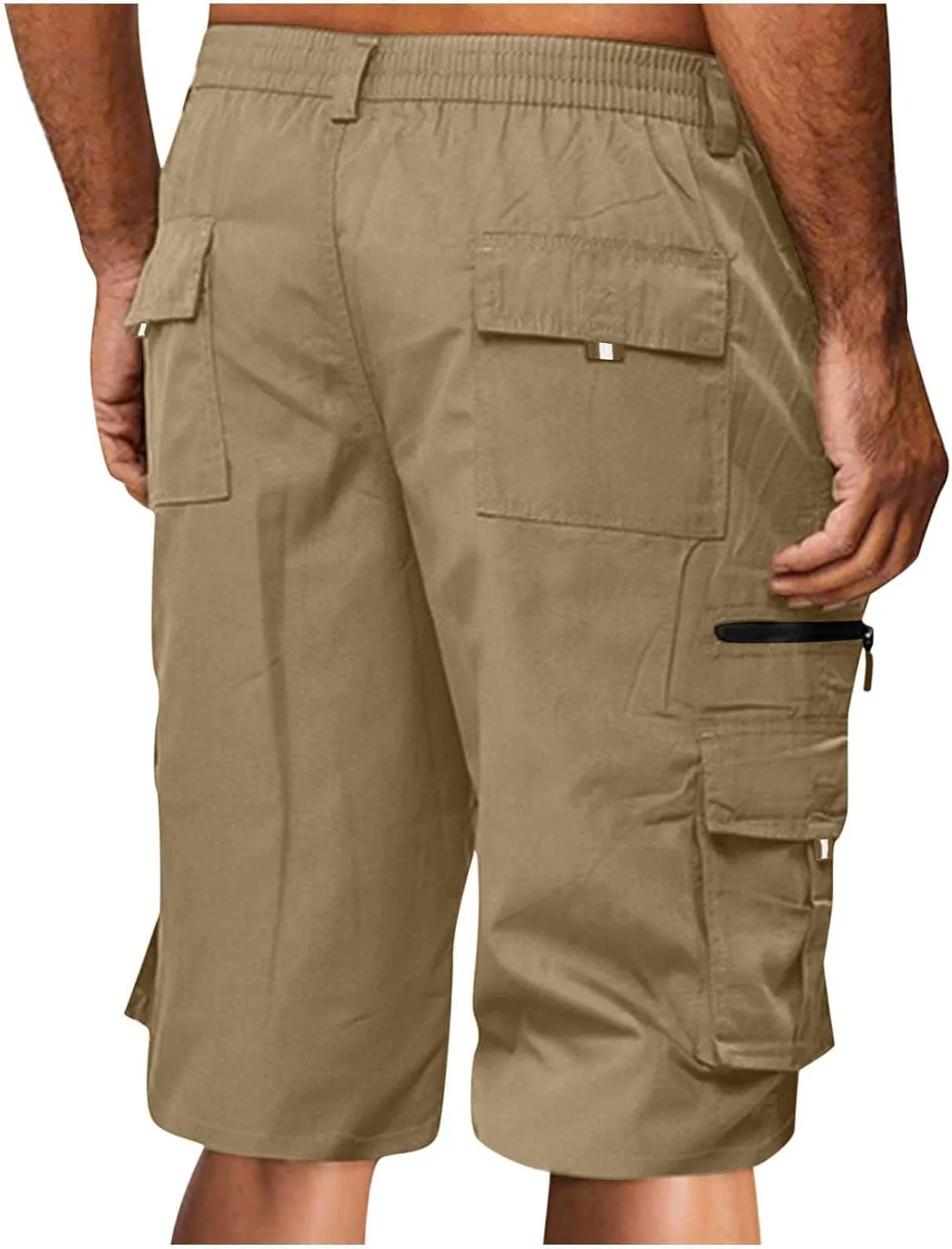 Cargo Shorts Men Big Tall Casual Premium Twill Multi Pockets Tooling Shorts Classic Fit Elastic Waist Shorts