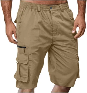 Cargo Shorts Men Big Tall Casual Premium Twill Multi Pockets Tooling Shorts Classic Fit Elastic Waist Shorts