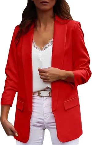 Casual Blazers for Women Dressy Lapel Open Front Long Sleeve Suit Jackets Business Slim Fit Long Office Work Blazer