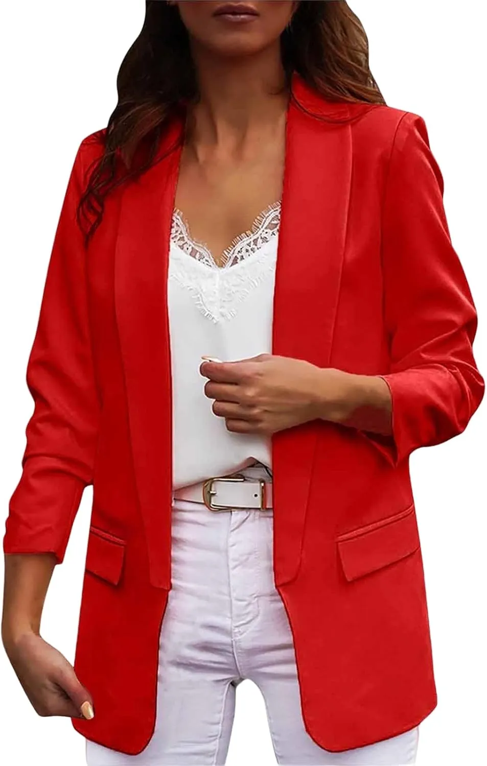 Casual Blazers for Women Dressy Lapel Open Front Long Sleeve Suit Jackets Business Slim Fit Long Office Work Blazer