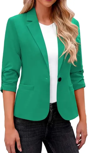 Casual Blazers for Women Fashion Lapel Open Front 3/4 Sleeve Suit Jackets Slim Fit Solid Color Office Wort Blazer