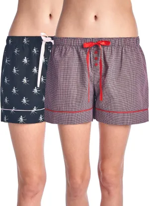 Casual Nights Women's 2 Pack Cotton Woven Lounge Boxer Shorts