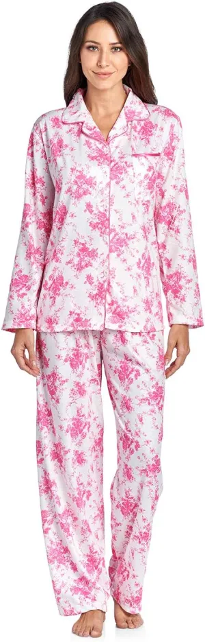 Casual Nights Women's Embroidered Contrast Print Long Sleeve Pajama Set