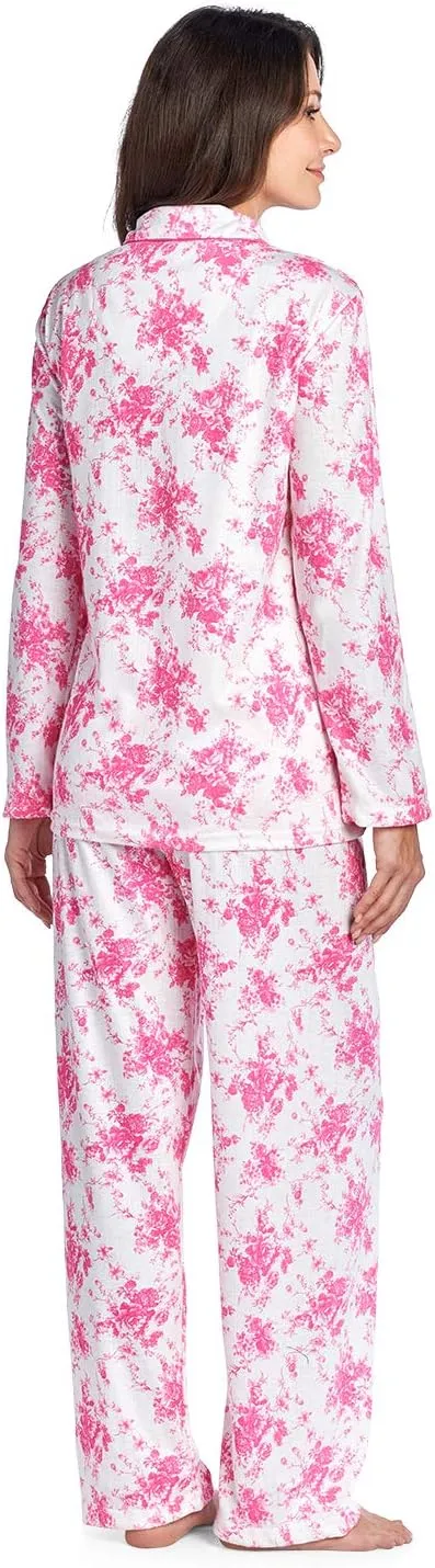 Casual Nights Women's Embroidered Contrast Print Long Sleeve Pajama Set
