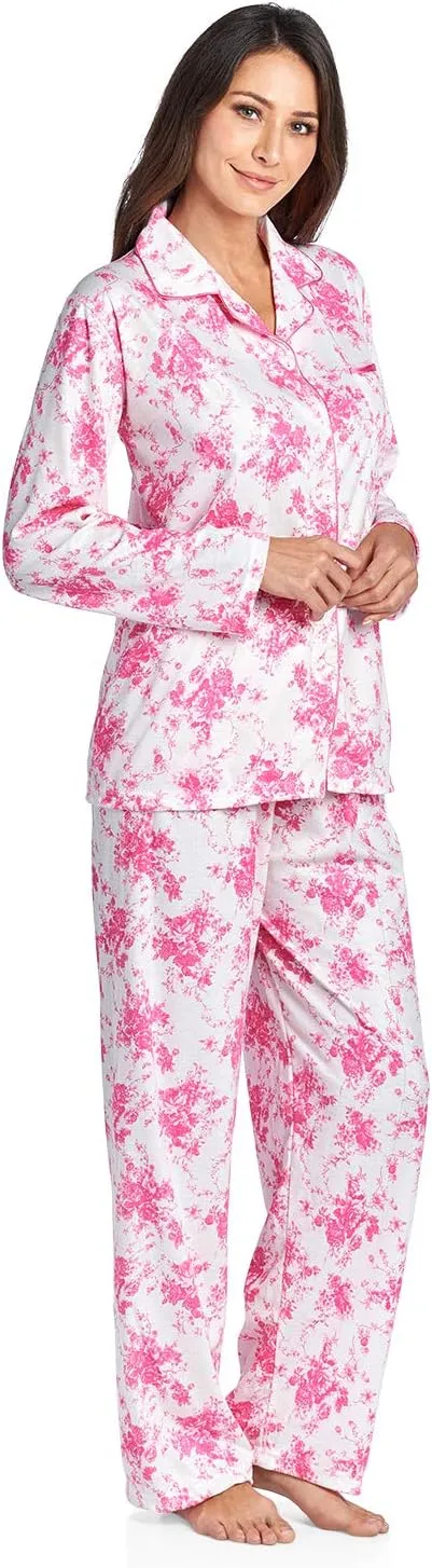 Casual Nights Women's Embroidered Contrast Print Long Sleeve Pajama Set