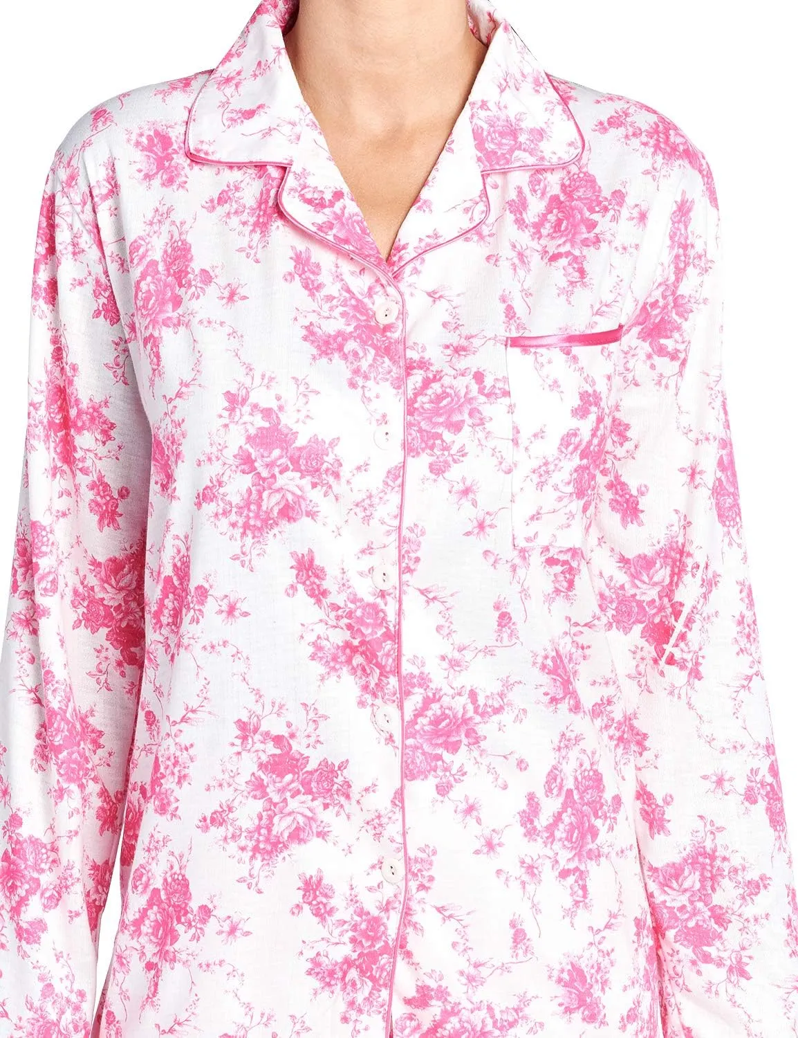 Casual Nights Women's Embroidered Contrast Print Long Sleeve Pajama Set