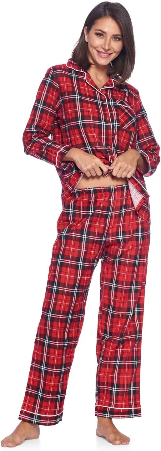 Casual Nights Women's Flannel Long Sleeve PJ's Button Down Sleepwear Pajama Set