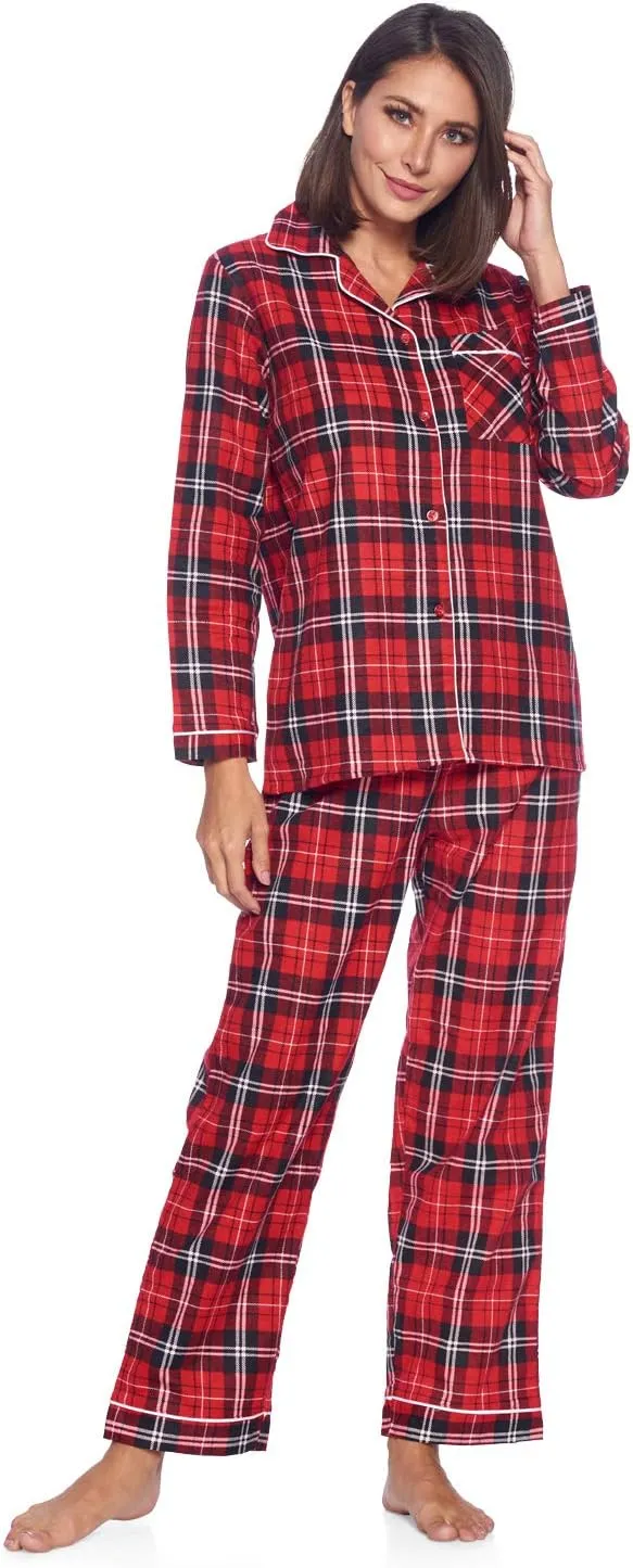 Casual Nights Women's Flannel Long Sleeve PJ's Button Down Sleepwear Pajama Set
