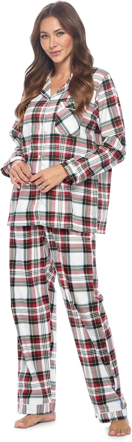 Casual Nights Women's Flannel Long Sleeve PJ's Button Down Sleepwear Pajama Set