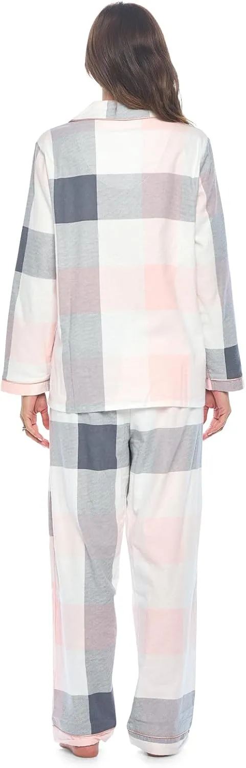 Casual Nights Women's Flannel Long Sleeve PJ's Button Down Sleepwear Pajama Set