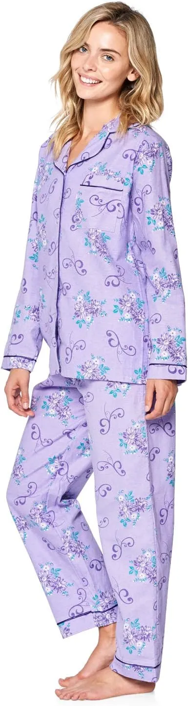 Casual Nights Women's Flannel Long Sleeve PJ's Button Down Sleepwear Pajama Set