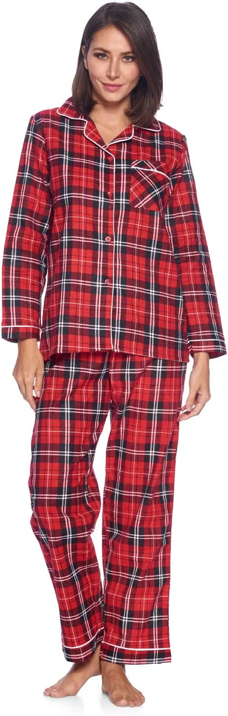 Casual Nights Women's Flannel Long Sleeve PJ's Button Down Sleepwear Pajama Set