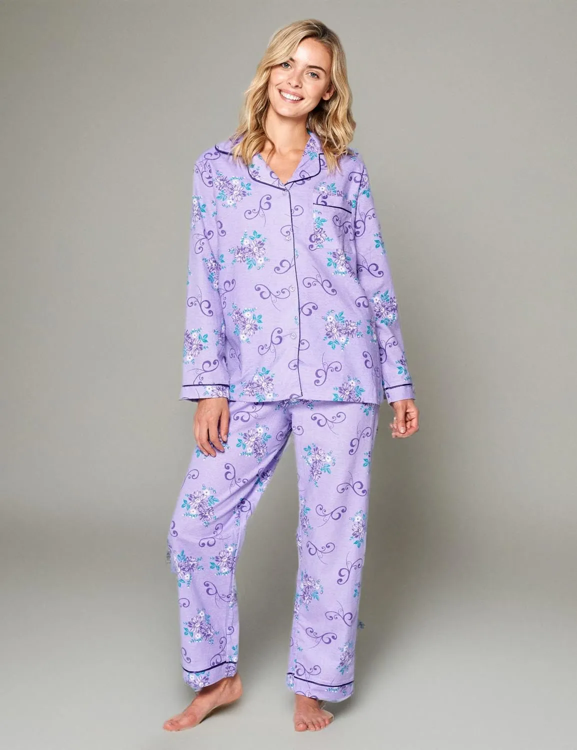 Casual Nights Women's Flannel Long Sleeve PJ's Button Down Sleepwear Pajama Set