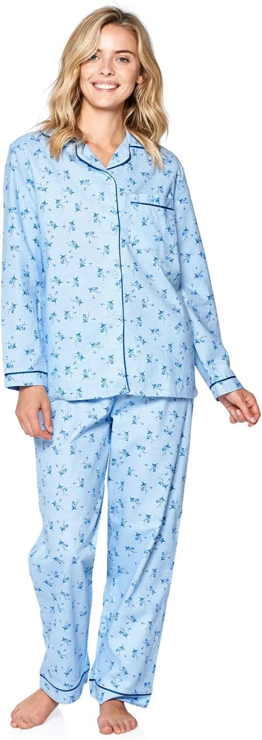 Casual Nights Women's Flannel Long Sleeve PJ's Button Down Sleepwear Pajama Set