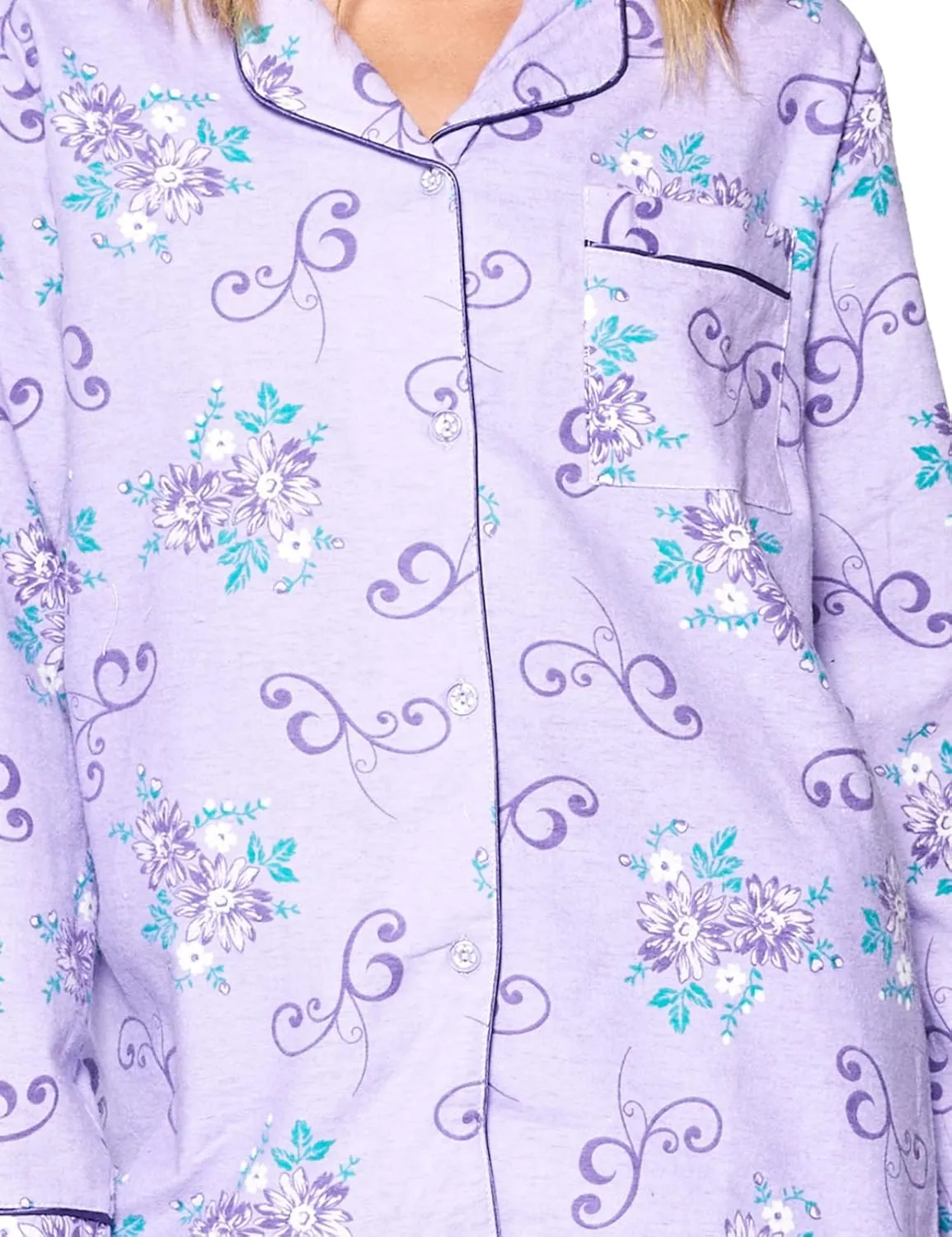 Casual Nights Women's Flannel Long Sleeve PJ's Button Down Sleepwear Pajama Set