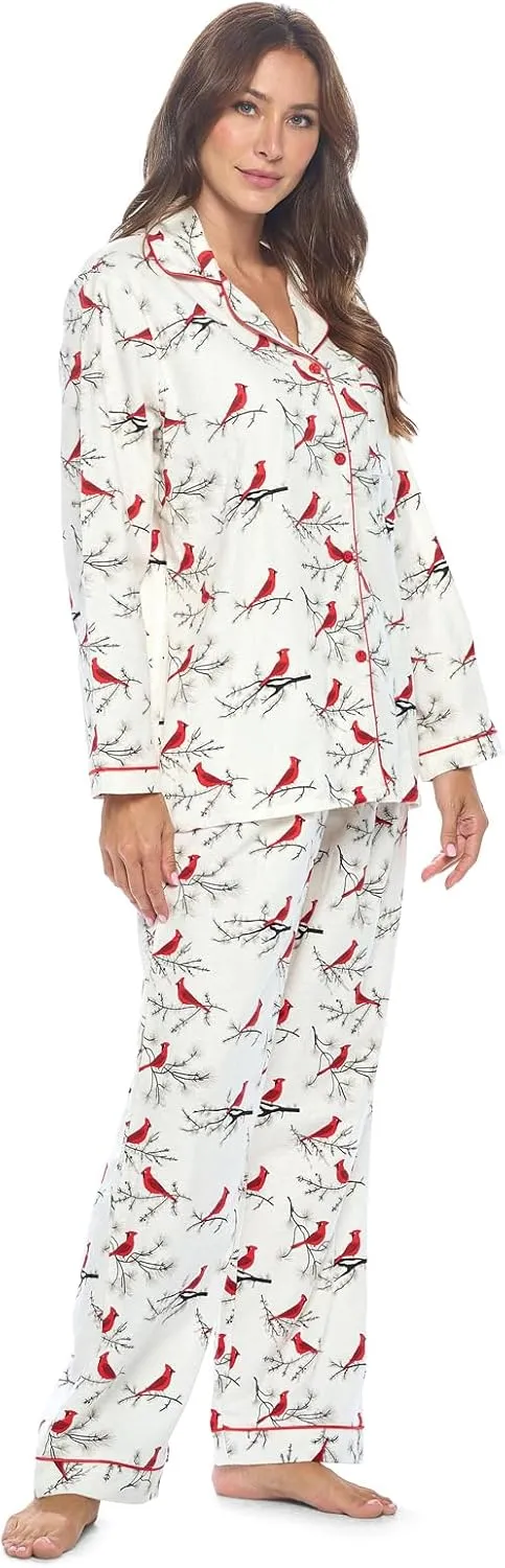 Casual Nights Women's Flannel Long Sleeve PJ's Button Down Sleepwear Pajama Set