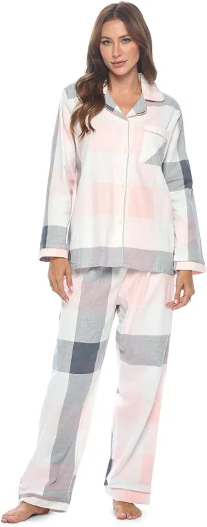 Casual Nights Women's Flannel Long Sleeve PJ's Button Down Sleepwear Pajama Set