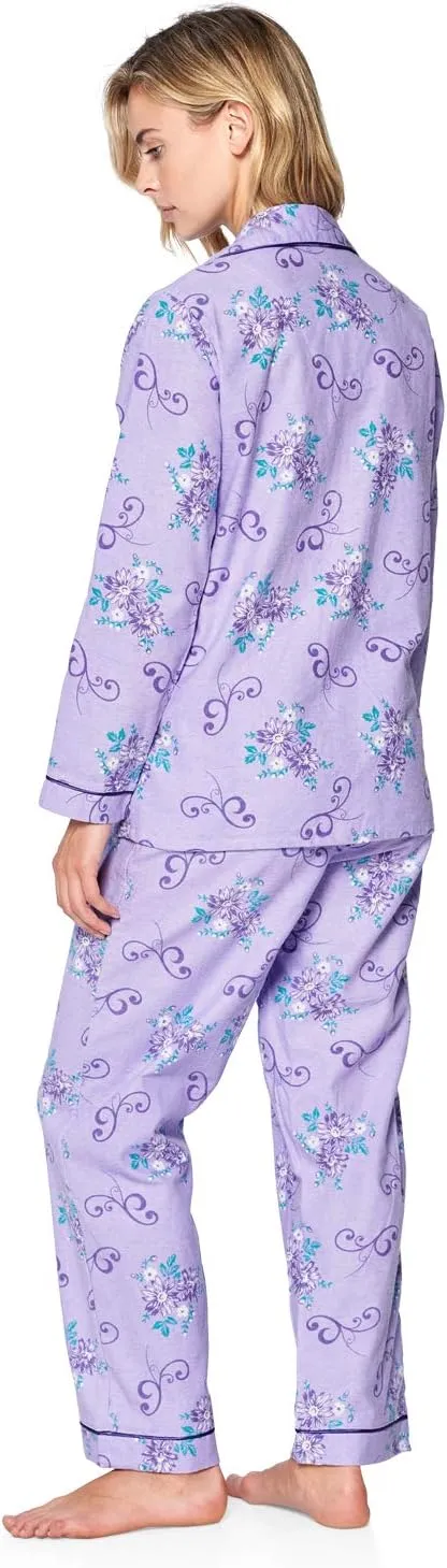 Casual Nights Women's Flannel Long Sleeve PJ's Button Down Sleepwear Pajama Set