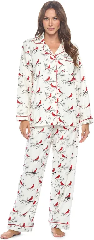 Casual Nights Women's Flannel Long Sleeve PJ's Button Down Sleepwear Pajama Set