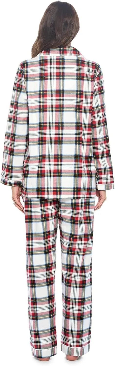 Casual Nights Women's Flannel Long Sleeve PJ's Button Down Sleepwear Pajama Set