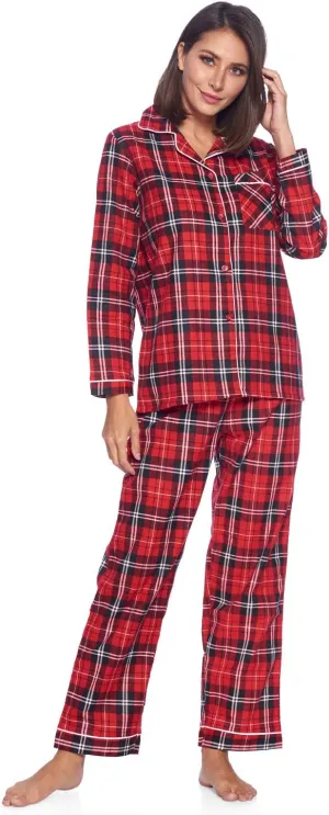 Casual Nights Women's Flannel Long Sleeve PJ's Button Down Sleepwear Pajama Set