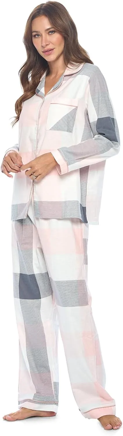 Casual Nights Women's Flannel Long Sleeve PJ's Button Down Sleepwear Pajama Set