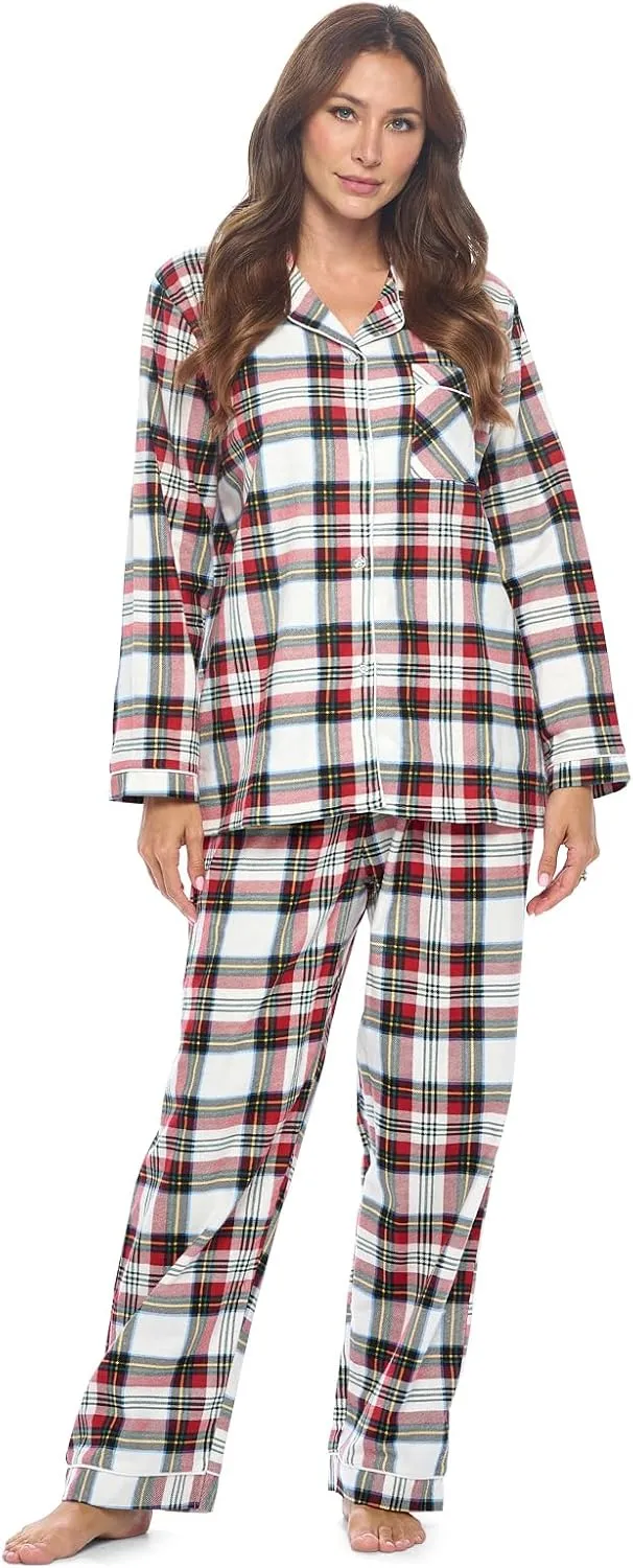 Casual Nights Women's Flannel Long Sleeve PJ's Button Down Sleepwear Pajama Set