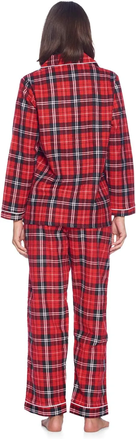 Casual Nights Women's Flannel Long Sleeve PJ's Button Down Sleepwear Pajama Set