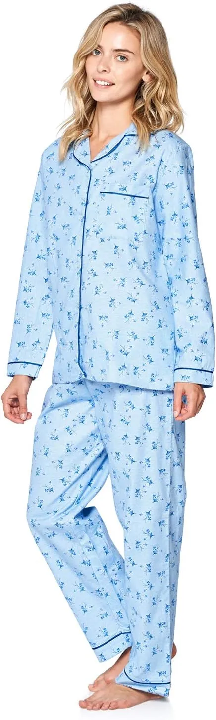 Casual Nights Women's Flannel Long Sleeve PJ's Button Down Sleepwear Pajama Set