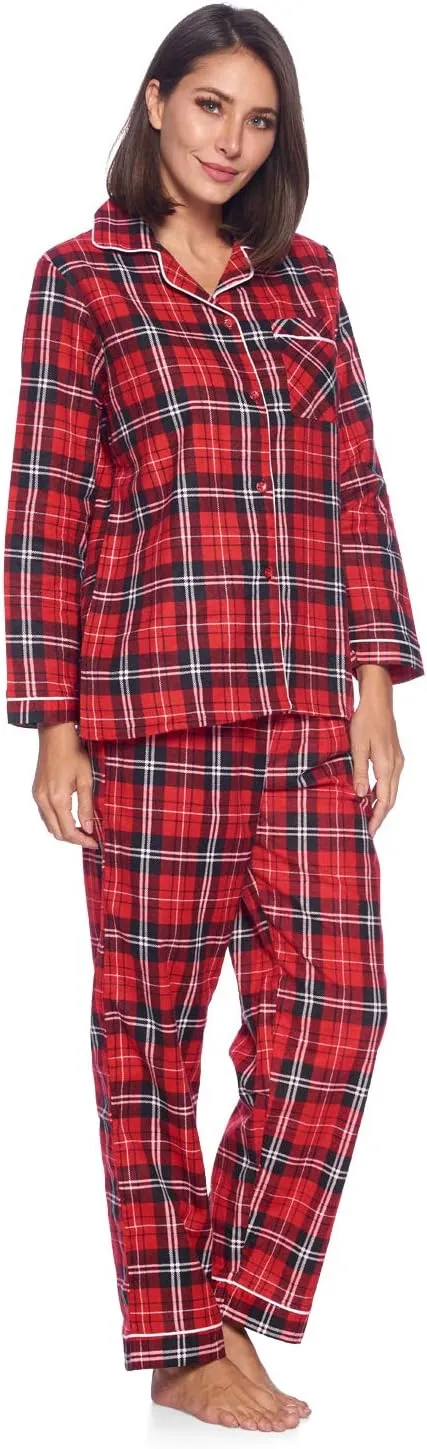 Casual Nights Women's Flannel Long Sleeve PJ's Button Down Sleepwear Pajama Set