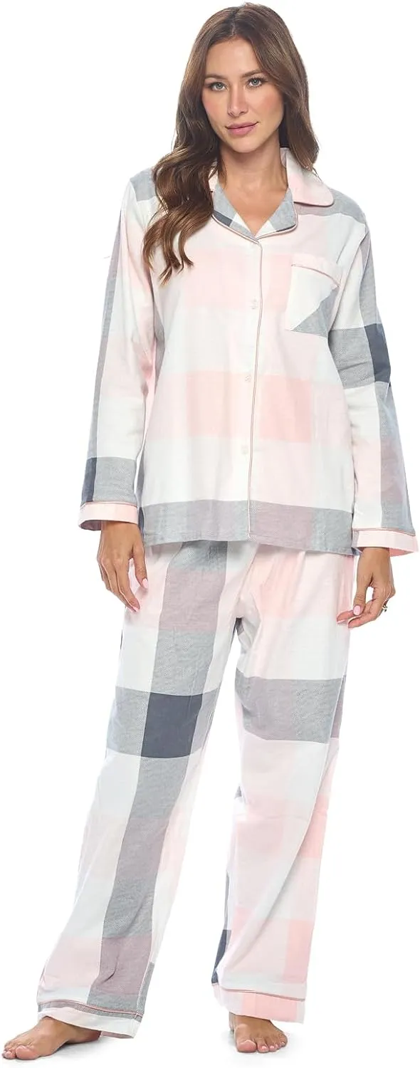Casual Nights Women's Flannel Long Sleeve PJ's Button Down Sleepwear Pajama Set