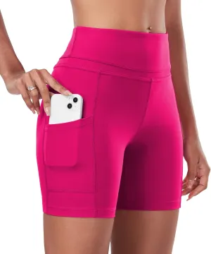 ChinFun Yoga Shorts for Women High Waist Tummy Control 4 Way Stretch Workout Running Shorts Side Pockets
