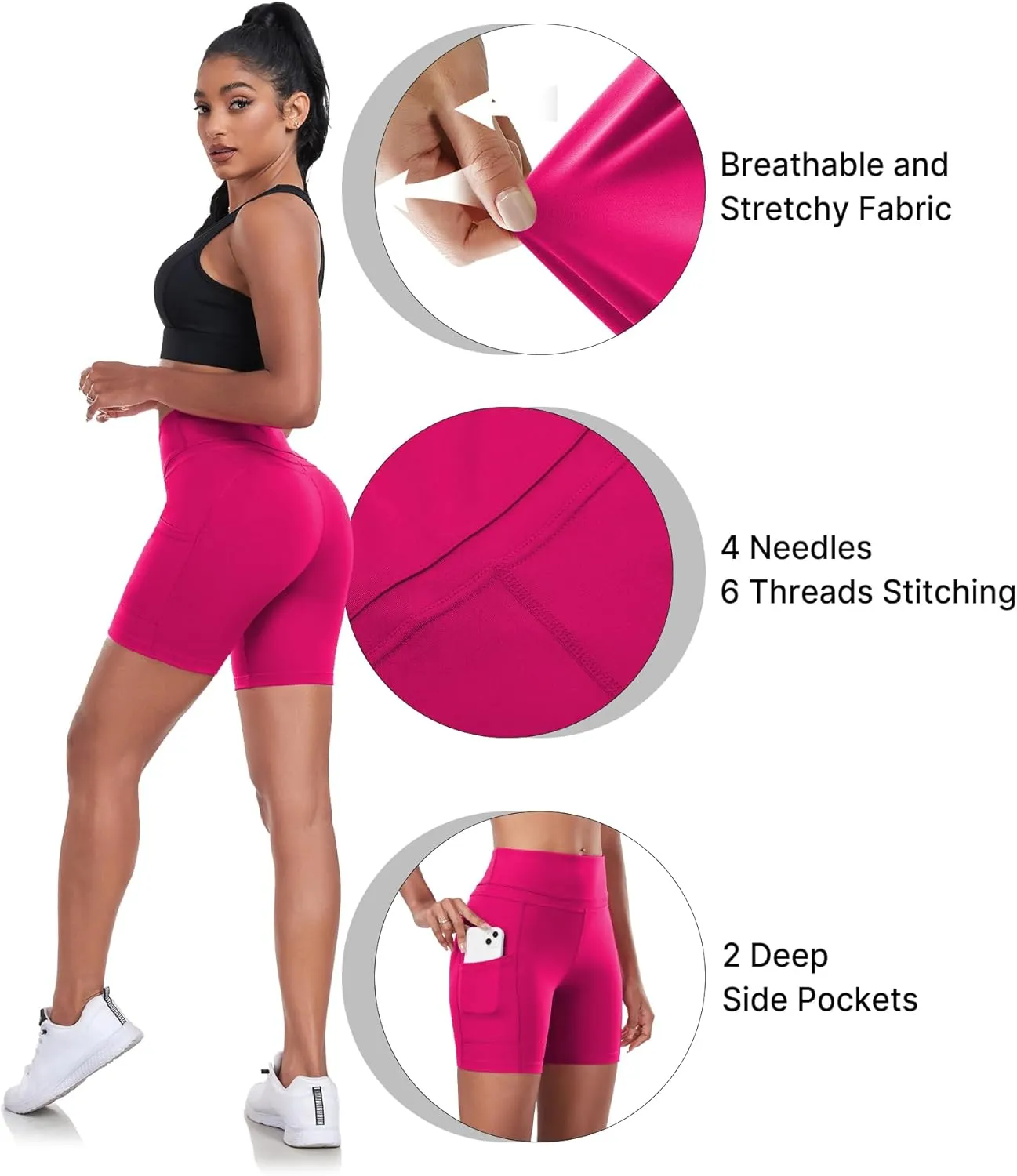ChinFun Yoga Shorts for Women High Waist Tummy Control 4 Way Stretch Workout Running Shorts Side Pockets