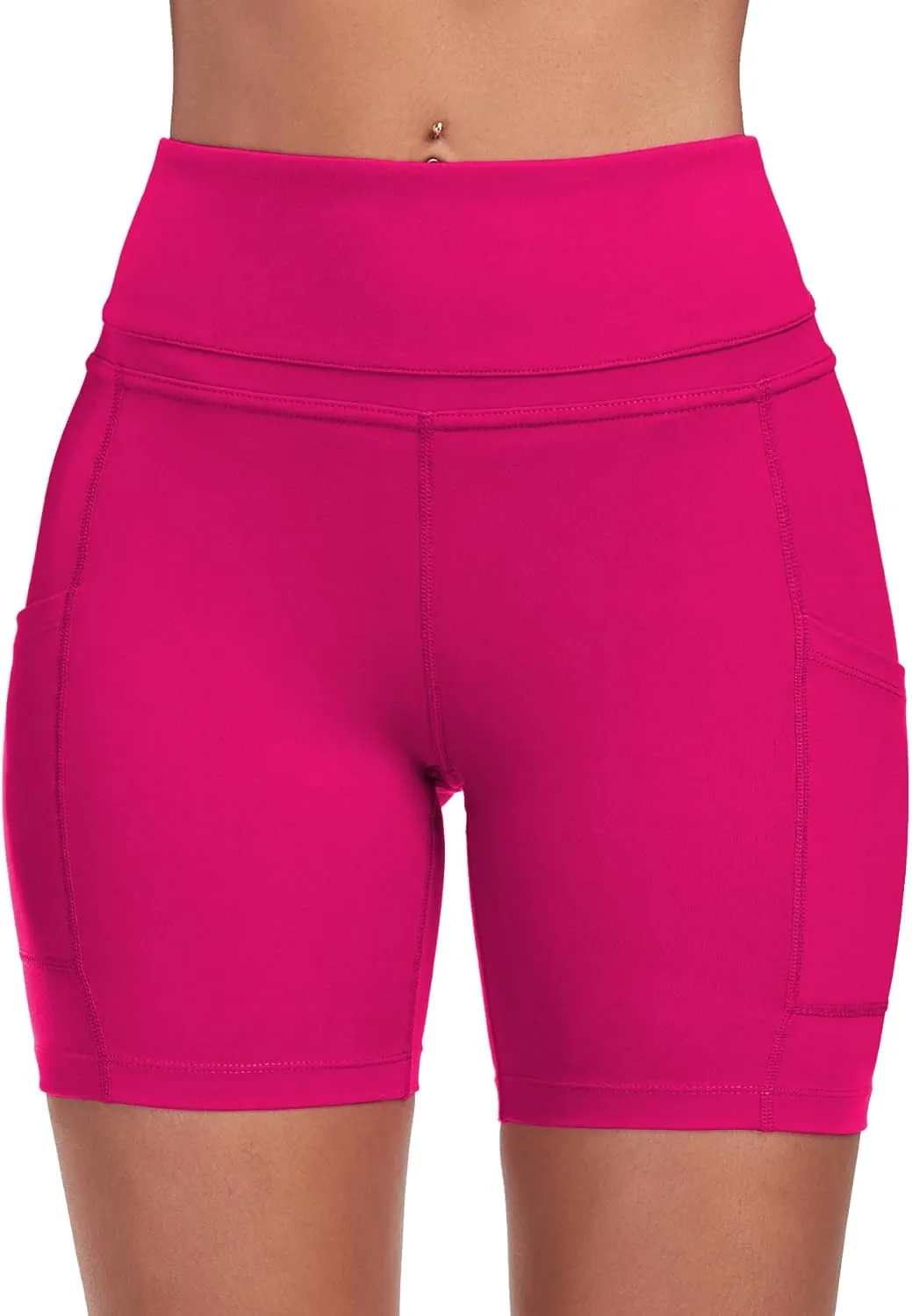 ChinFun Yoga Shorts for Women High Waist Tummy Control 4 Way Stretch Workout Running Shorts Side Pockets